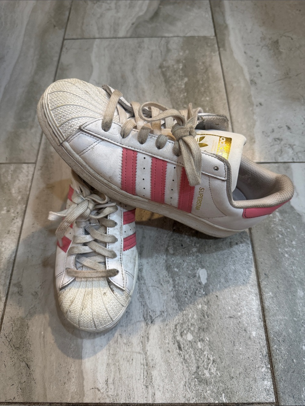 adidas Kids White and Pink Superstar Sneakers